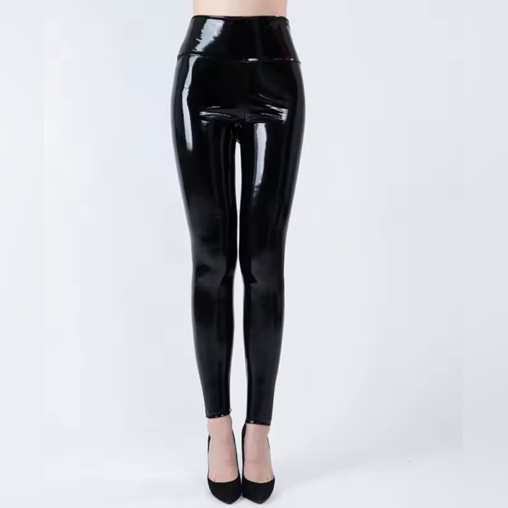 Shiny Latex Leggings Size L – Glossy Black Stretch Pants NEW W/OUT TAGS ✨